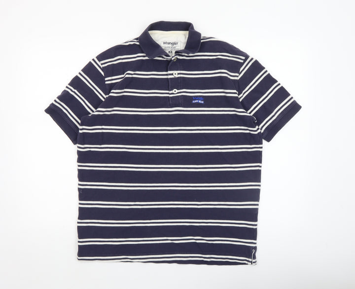 Wrangler Men’s Blue Striped Cotton Polo Shirt Size M Classic Fit