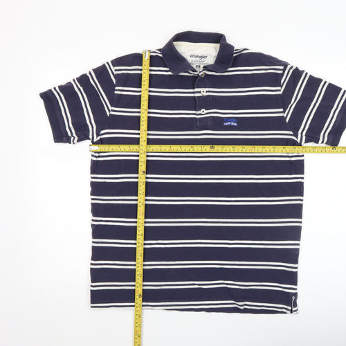 Wrangler Men’s Blue Striped Cotton Polo Shirt Size M Classic Fit