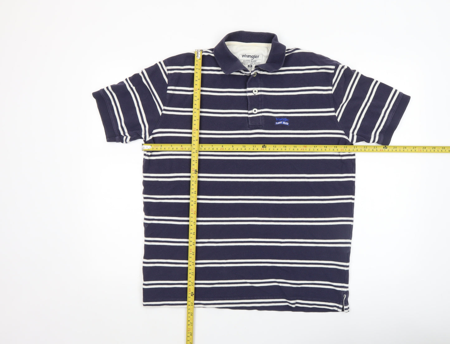 Wrangler Men’s Blue Striped Cotton Polo Shirt Size M Classic Fit