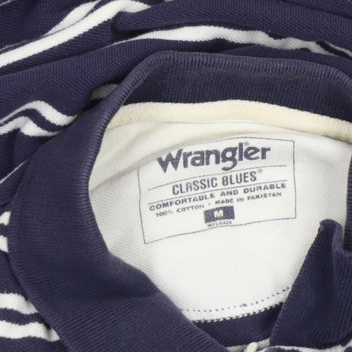 Wrangler Men’s Blue Striped Cotton Polo Shirt Size M Classic Fit