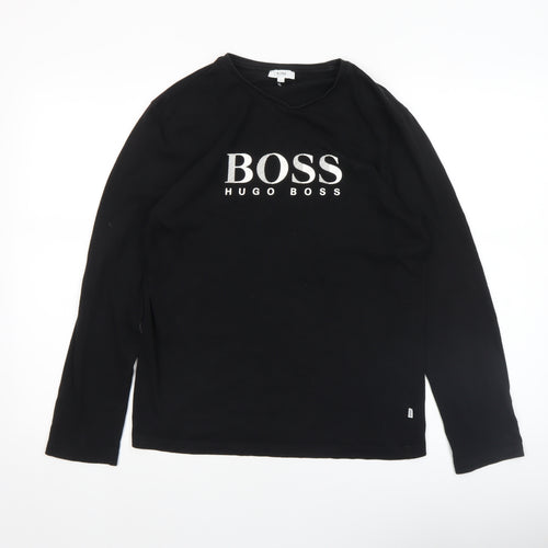 Hugo Boss Boys Black Long Sleeve Logo Cotton T-Shirt Size 14 Years