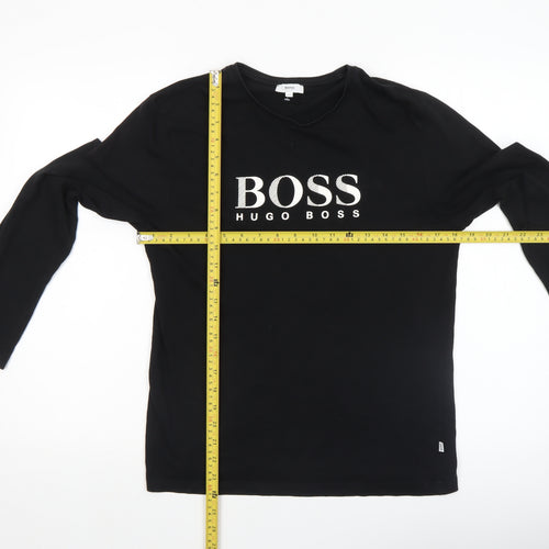 Hugo Boss Boys Black Long Sleeve Logo Cotton T-Shirt Size 14 Years