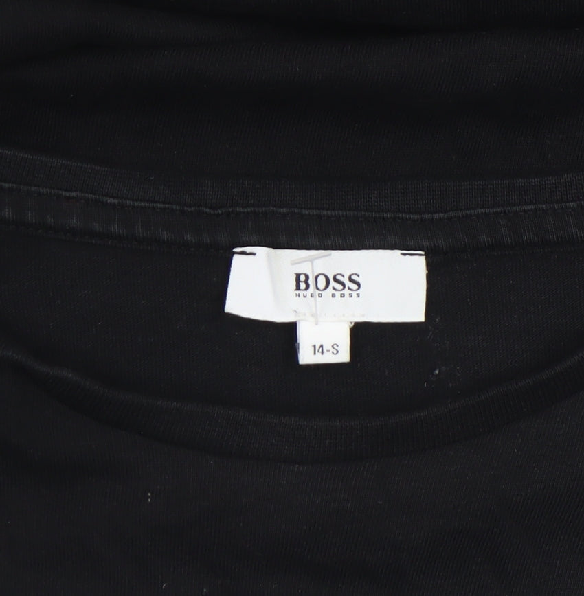 Hugo Boss Boys Black Long Sleeve Logo Cotton T-Shirt Size 14 Years