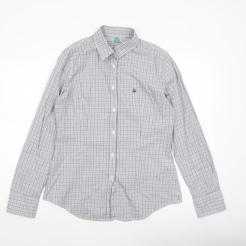 United Colors of Benetton Men's Blue Check Cotton Long Sleeve Button-Up Shirt Size L
