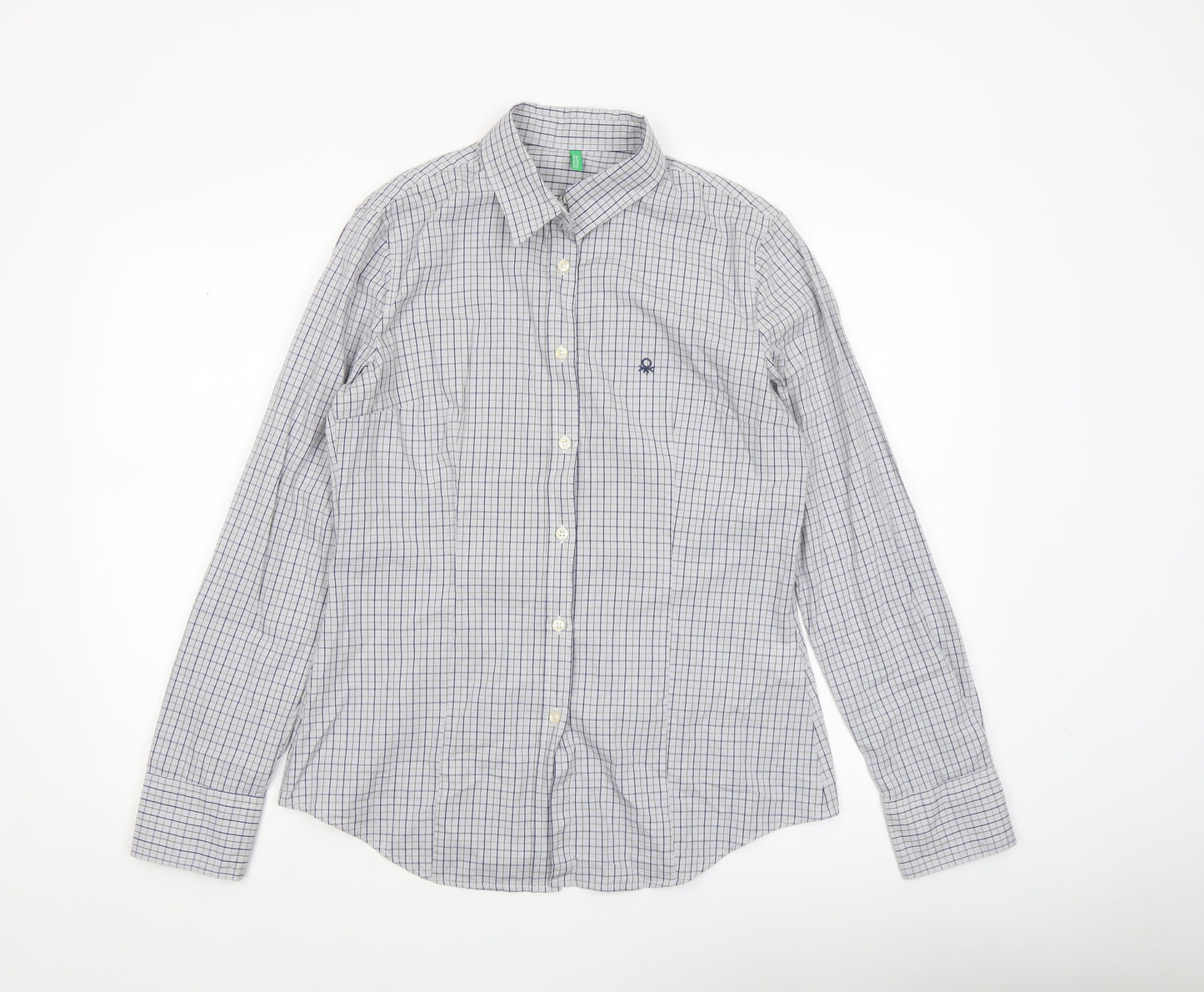 United Colors of Benetton Men's Blue Check Cotton Long Sleeve Button-Up Shirt Size L
