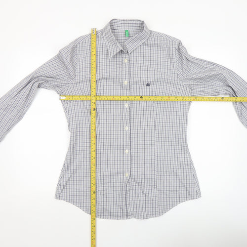 United Colors of Benetton Men's Blue Check Cotton Long Sleeve Button-Up Shirt Size L