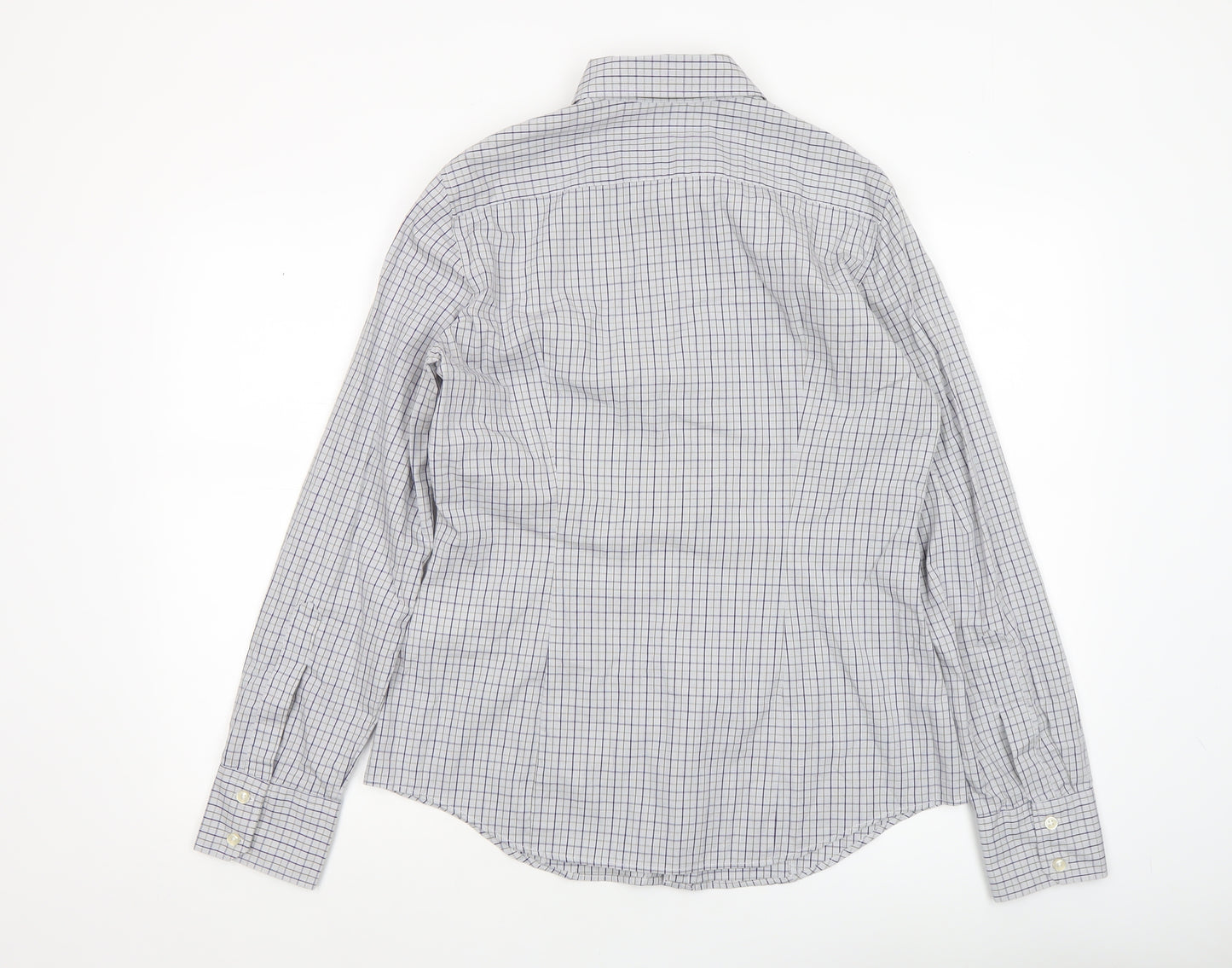 United Colors of Benetton Men's Blue Check Cotton Long Sleeve Button-Up Shirt Size L