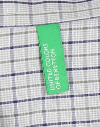 United Colors of Benetton Men's Blue Check Cotton Long Sleeve Button-Up Shirt Size L