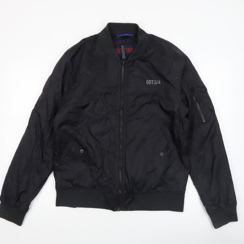 Gotcha Men's Black Bomber Jacket M Regular Nylon Zip-Up Lined