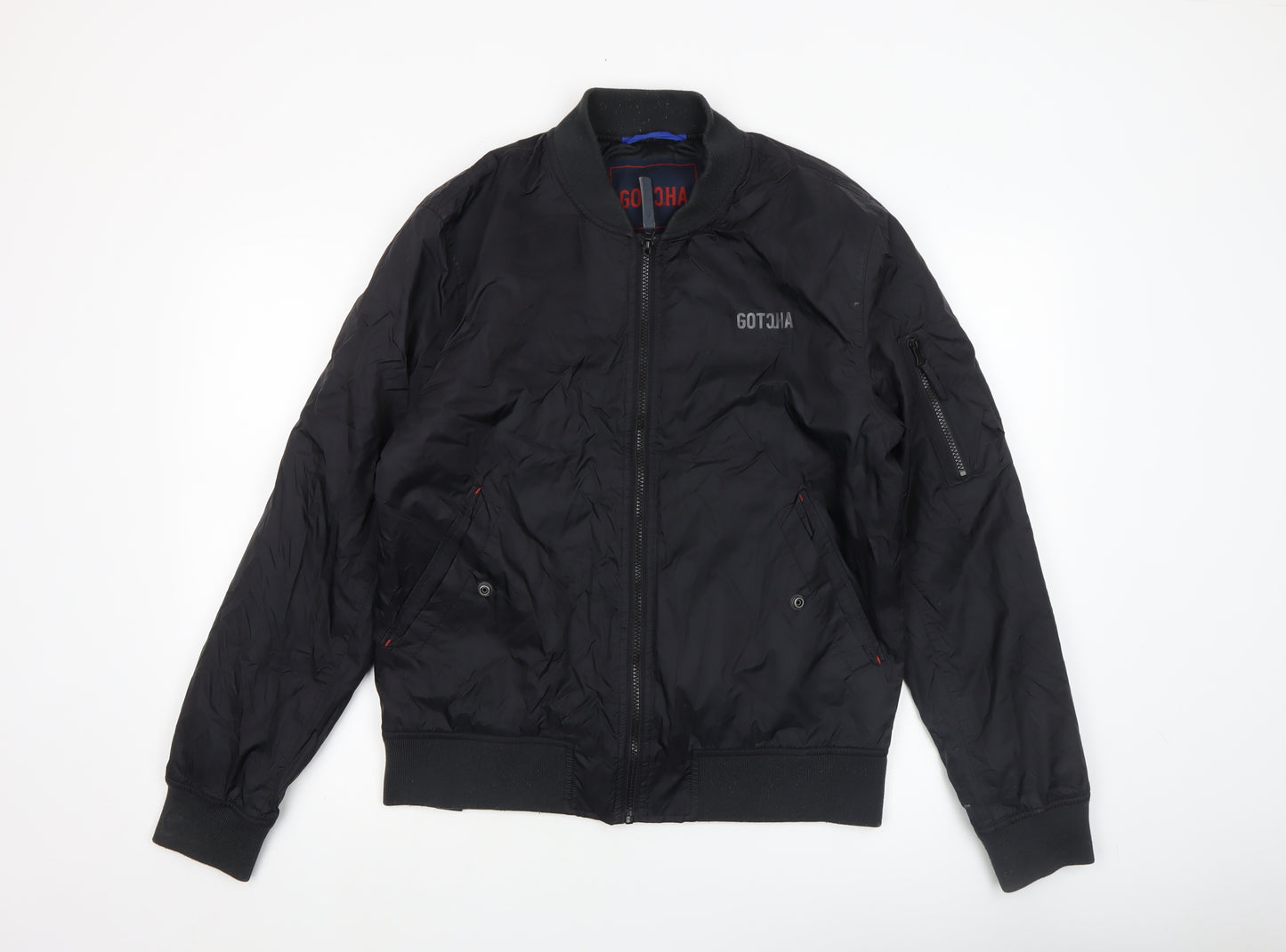 Gotcha Men's Black Bomber Jacket M Regular Nylon Zip-Up Lined