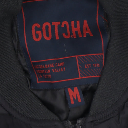 Gotcha Men's Black Bomber Jacket M Regular Nylon Zip-Up Lined
