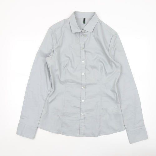 Benetton Women’s Grey Button-Up Long Sleeve Shirt Size 8