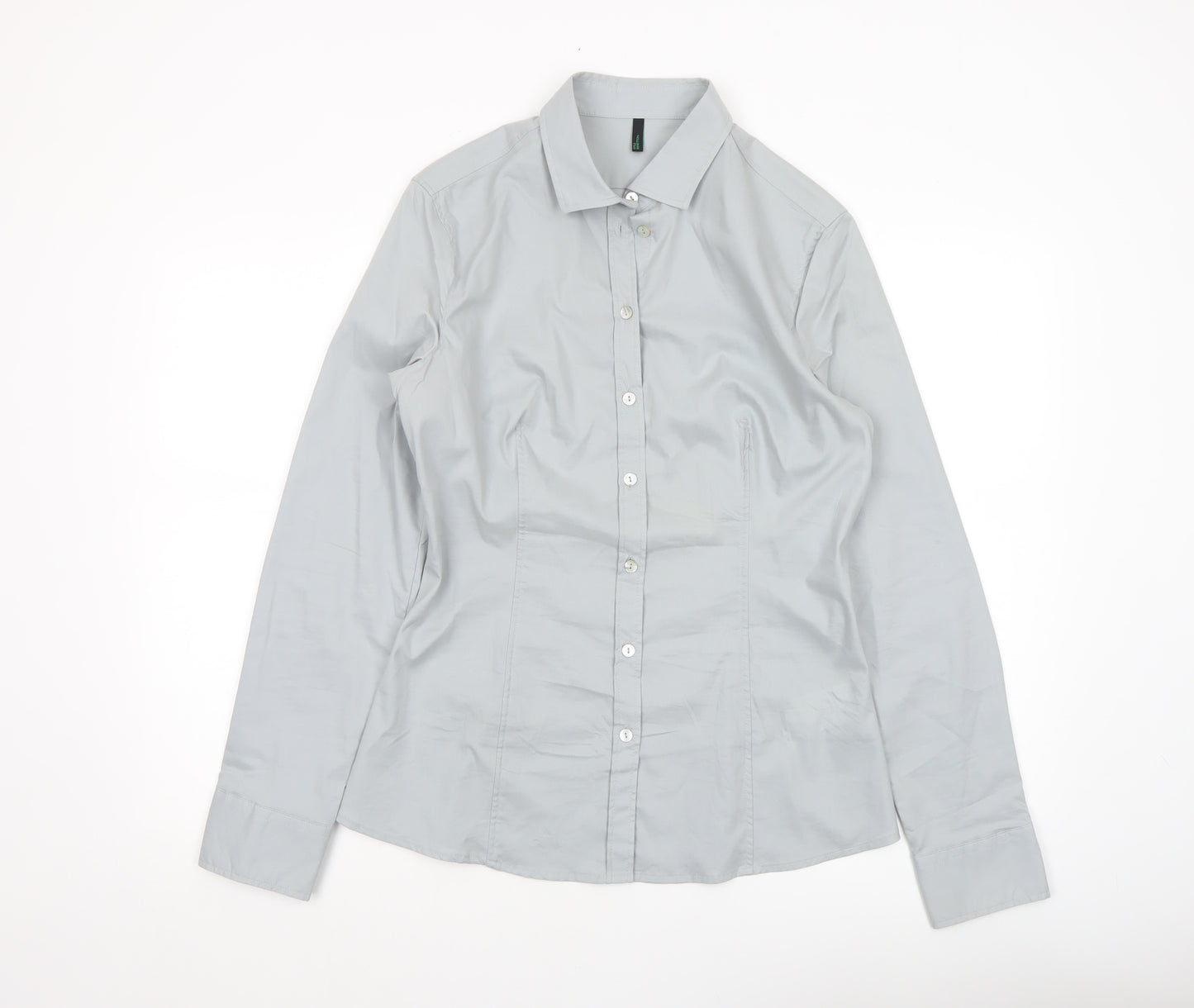 Benetton Women’s Grey Button-Up Long Sleeve Shirt Size 8