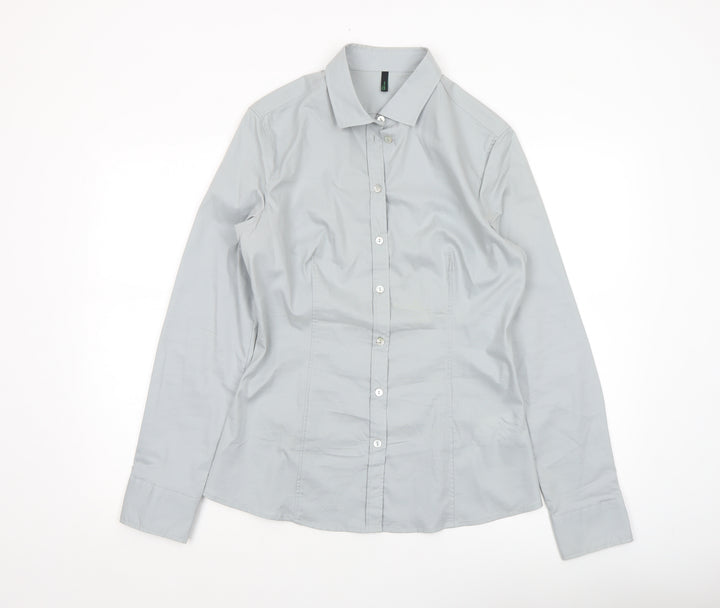 Benetton Women’s Grey Button-Up Long Sleeve Shirt Size 8