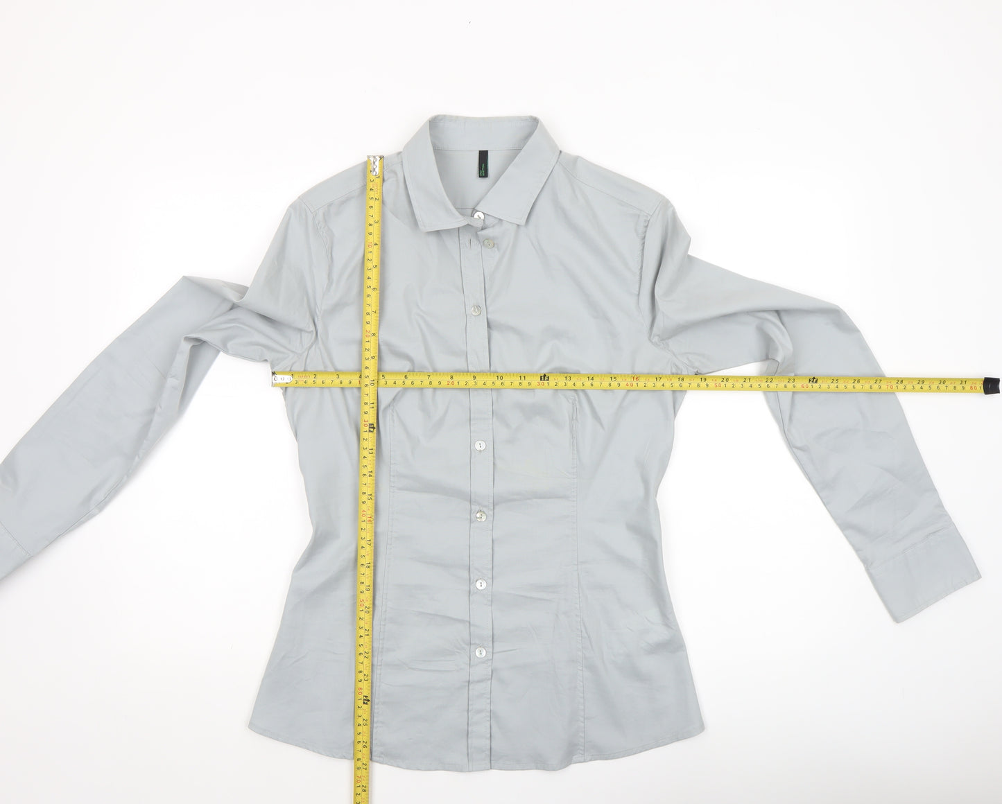 Benetton Women’s Grey Button-Up Long Sleeve Shirt Size 8
