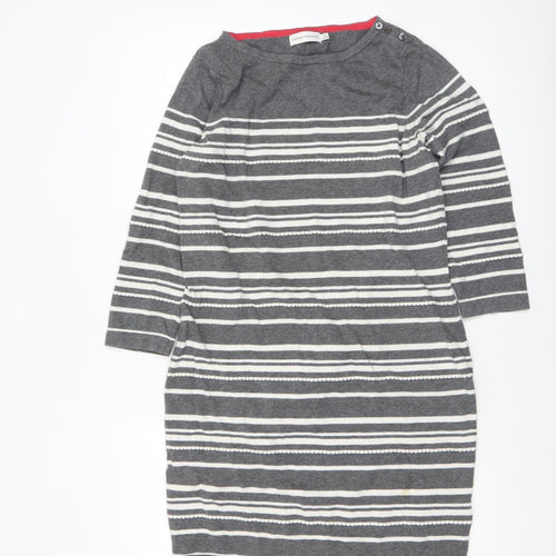Paraphrase Women Grey Striped Boat Neck 3/4 Sleeve Wool Blend Jumper Size 12