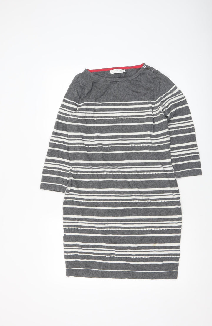 Paraphrase Women Grey Striped Boat Neck 3/4 Sleeve Wool Blend Jumper Size 12