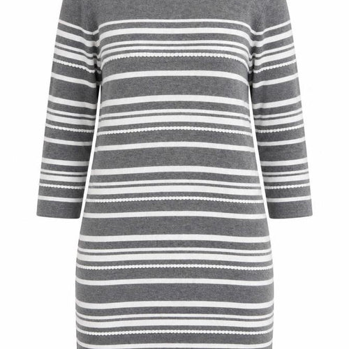 Paraphrase Women Grey Striped Boat Neck 3/4 Sleeve Wool Blend Jumper Size 12
