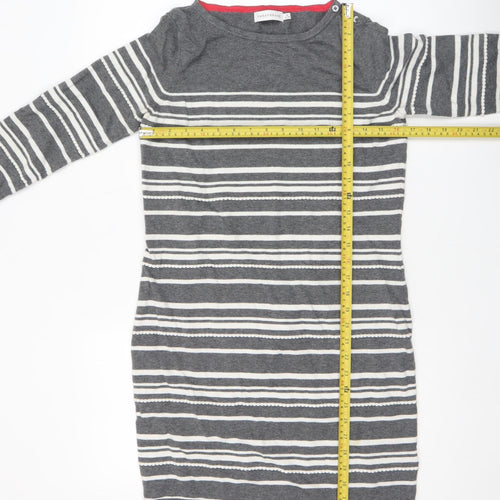 Paraphrase Women Grey Striped Boat Neck 3/4 Sleeve Wool Blend Jumper Size 12
