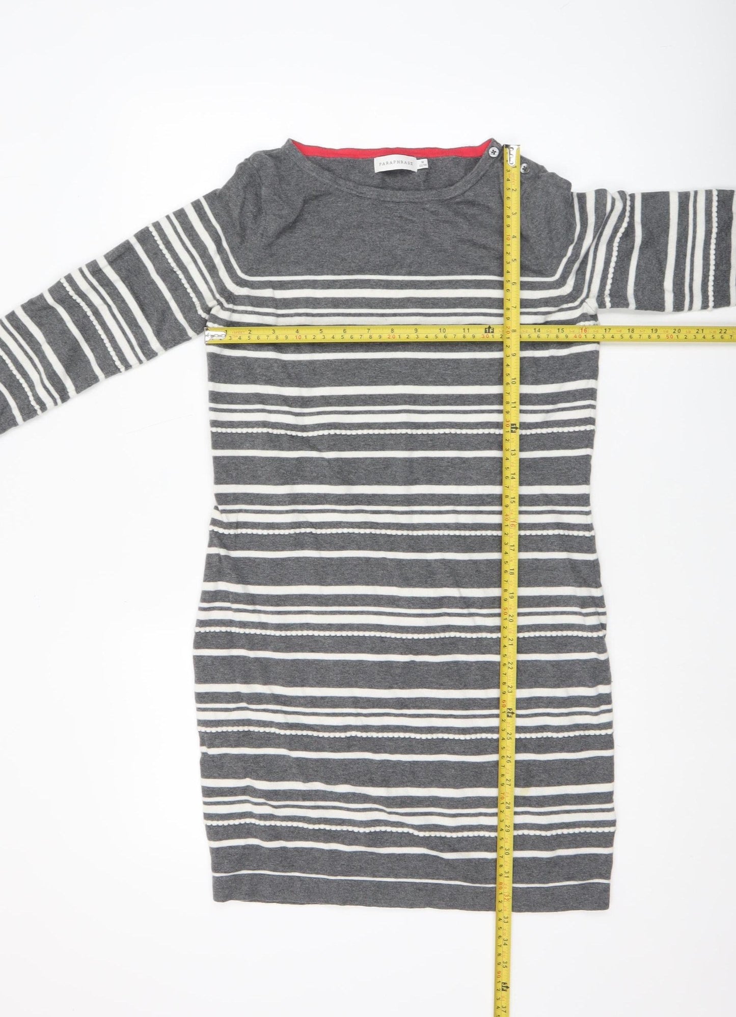 Paraphrase Women Grey Striped Boat Neck 3/4 Sleeve Wool Blend Jumper Size 12