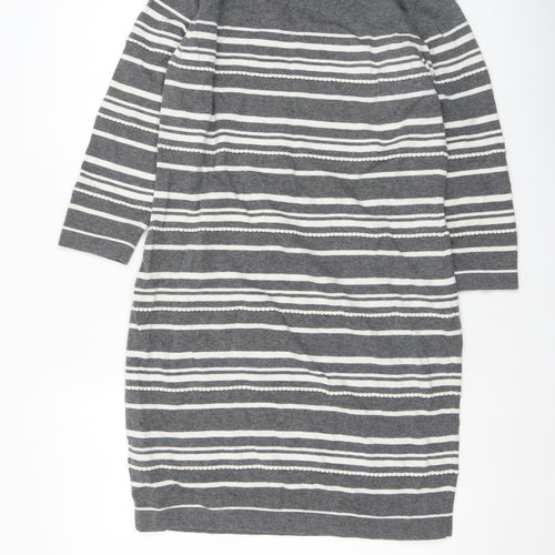 Paraphrase Women Grey Striped Boat Neck 3/4 Sleeve Wool Blend Jumper Size 12