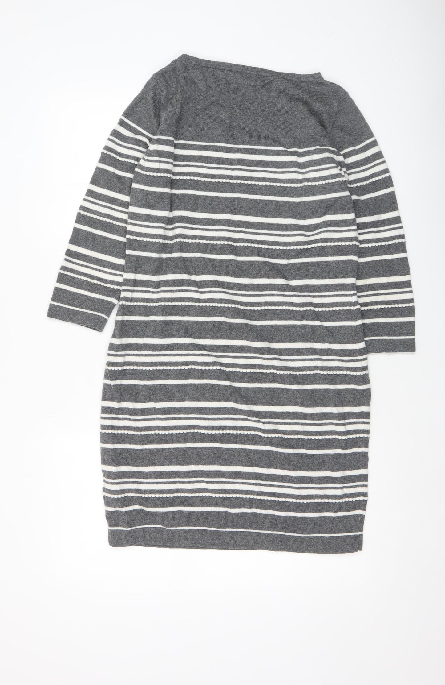 Paraphrase Women Grey Striped Boat Neck 3/4 Sleeve Wool Blend Jumper Size 12
