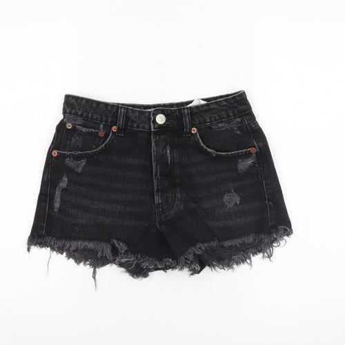 Zara Womens Black Cotton High Rise Cut-Off Denim Shorts Size 6