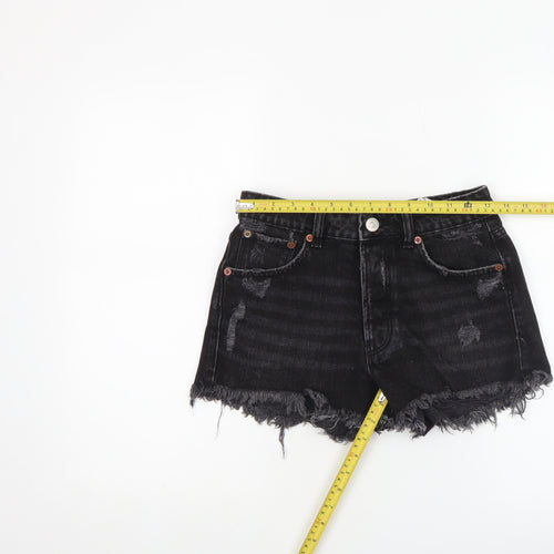 Zara Womens Black Cotton High Rise Cut-Off Denim Shorts Size 6