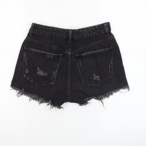 Zara Womens Black Cotton High Rise Cut-Off Denim Shorts Size 6