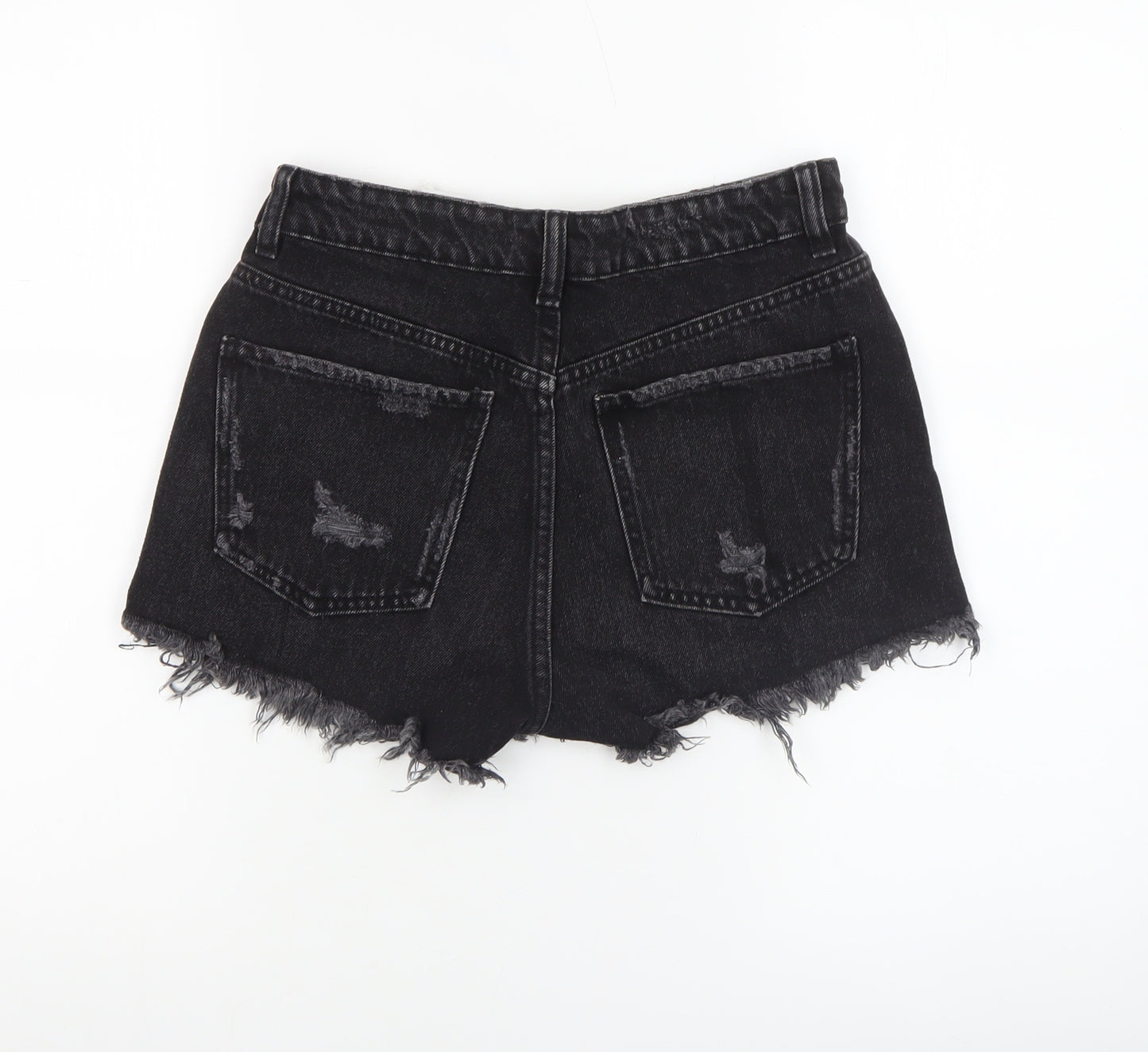 Zara Womens Black Cotton High Rise Cut-Off Denim Shorts Size 6