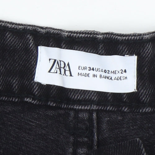 Zara Womens Black Cotton High Rise Cut-Off Denim Shorts Size 6