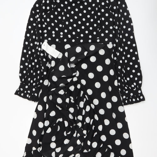 Never Fully Dressed Womens Black Polka Dot Wrap Midi Dress L
