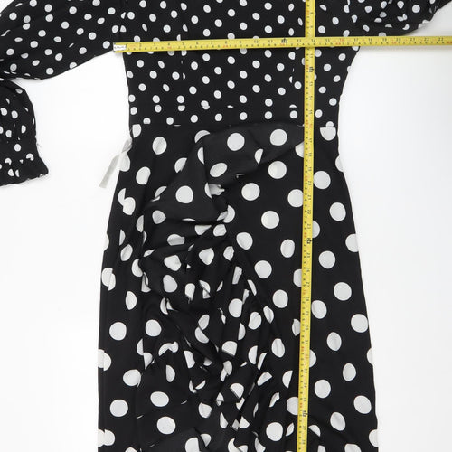 Never Fully Dressed Womens Black Polka Dot Wrap Midi Dress L