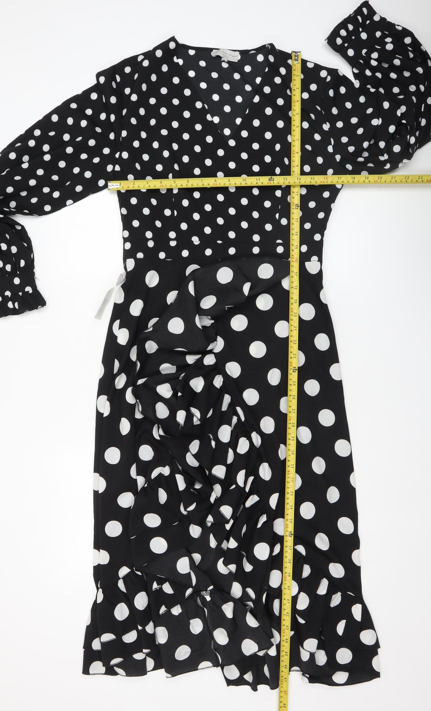 Never Fully Dressed Womens Black Polka Dot Wrap Midi Dress L
