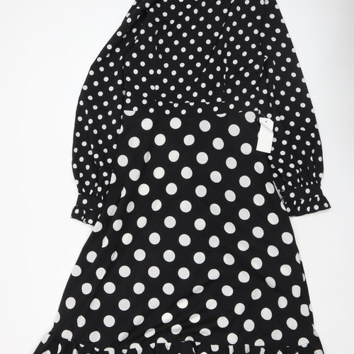 Never Fully Dressed Womens Black Polka Dot Wrap Midi Dress L