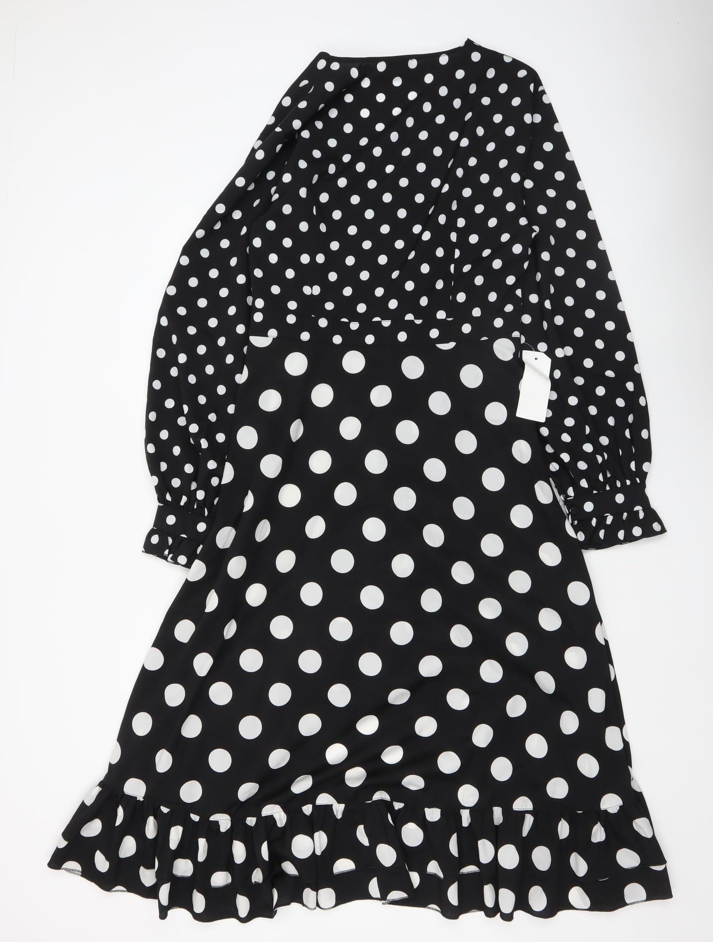 Never Fully Dressed Womens Black Polka Dot Wrap Midi Dress L