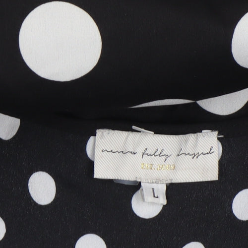 Never Fully Dressed Womens Black Polka Dot Wrap Midi Dress L