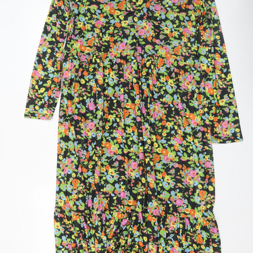 Warehouse Women's Multicoloured Floral Midi Dress Size L Long Sleeve High Neck