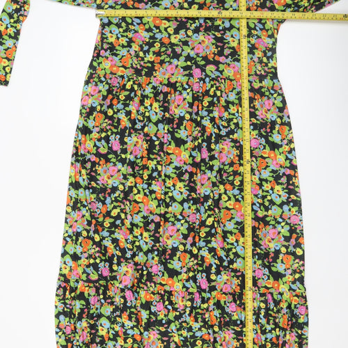 Warehouse Women's Multicoloured Floral Midi Dress Size L Long Sleeve High Neck
