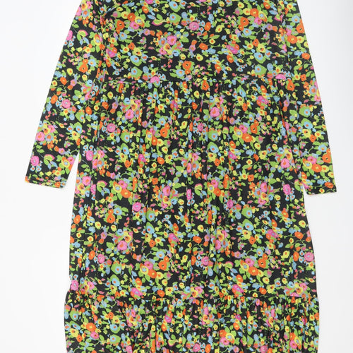Warehouse Women's Multicoloured Floral Midi Dress Size L Long Sleeve High Neck
