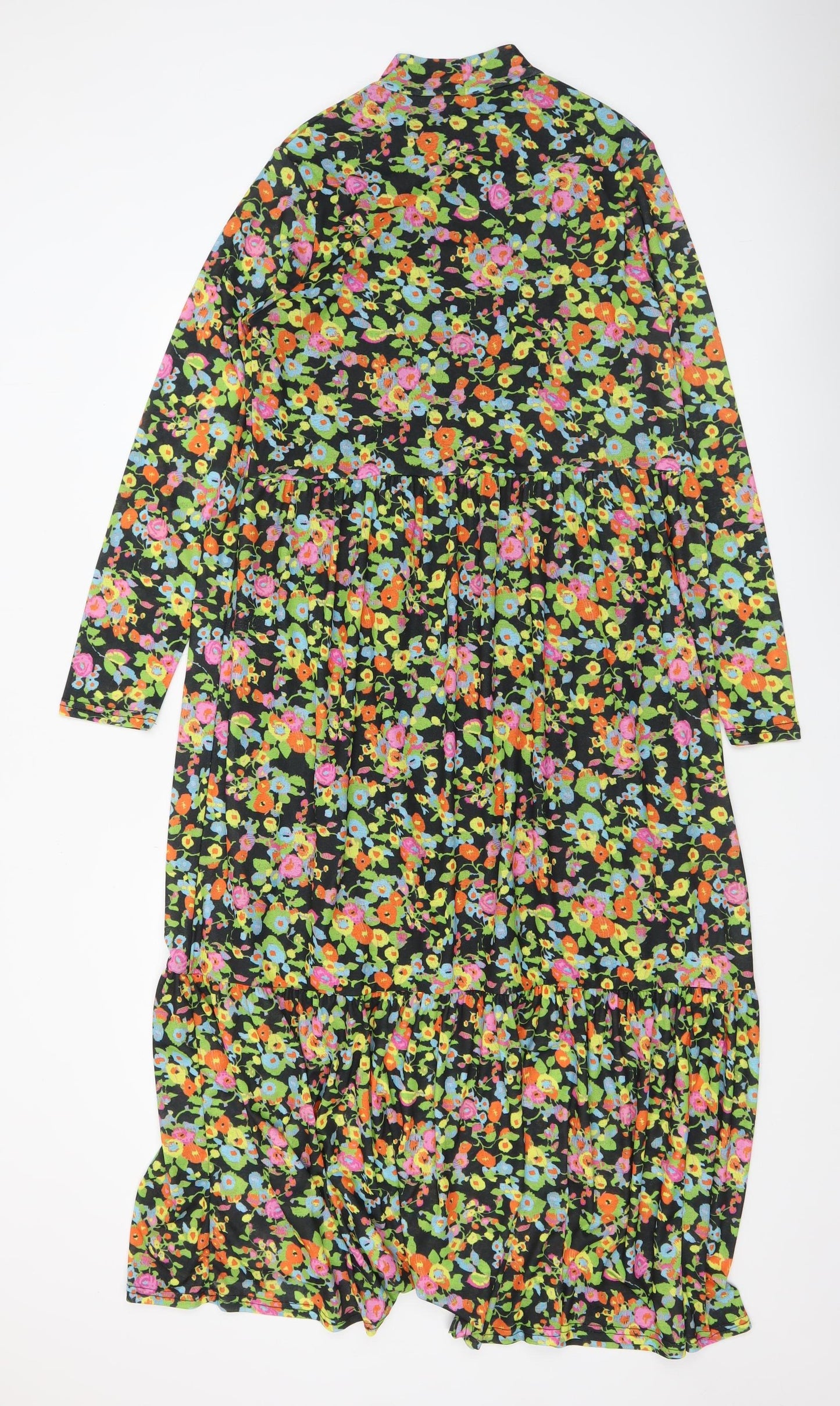 Warehouse Women's Multicoloured Floral Midi Dress Size L Long Sleeve High Neck
