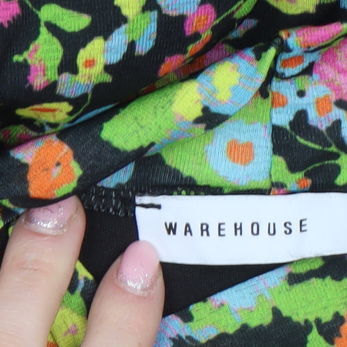 Warehouse Women's Multicoloured Floral Midi Dress Size L Long Sleeve High Neck