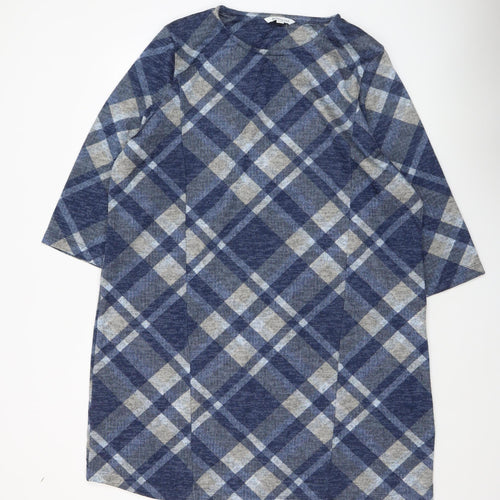 Bonmarché Women Blue Check Shift Dress Size 24 Long Sleeve