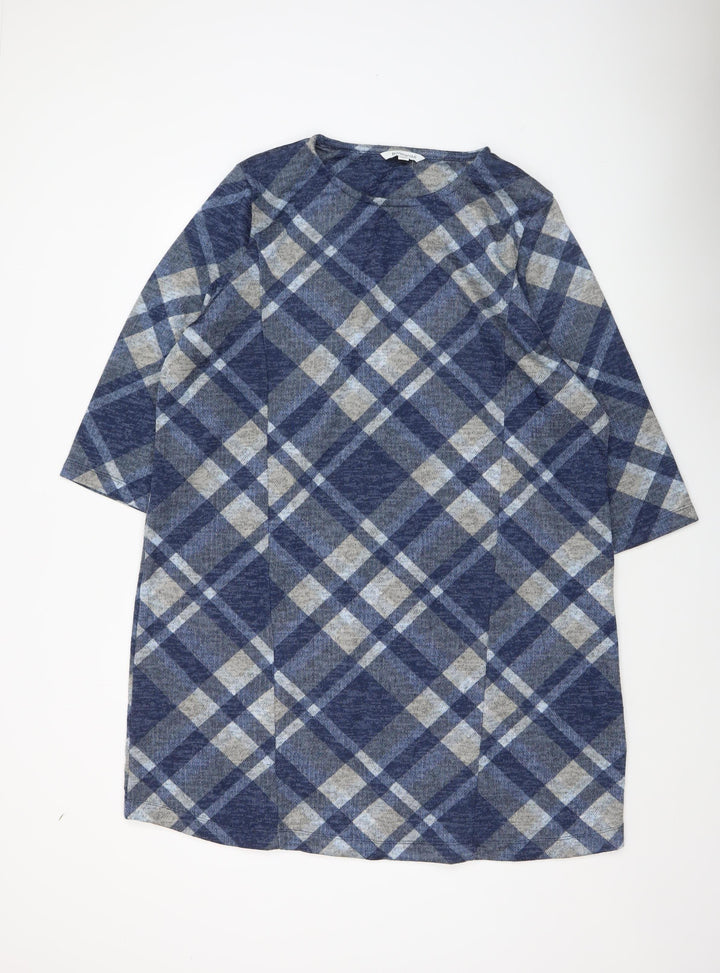 Bonmarché Women Blue Check Shift Dress Size 24 Long Sleeve