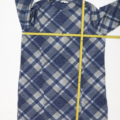 Bonmarché Women Blue Check Shift Dress Size 24 Long Sleeve