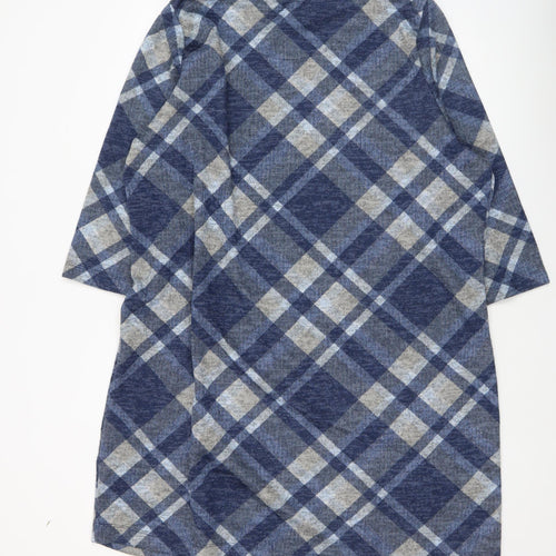Bonmarché Women Blue Check Shift Dress Size 24 Long Sleeve