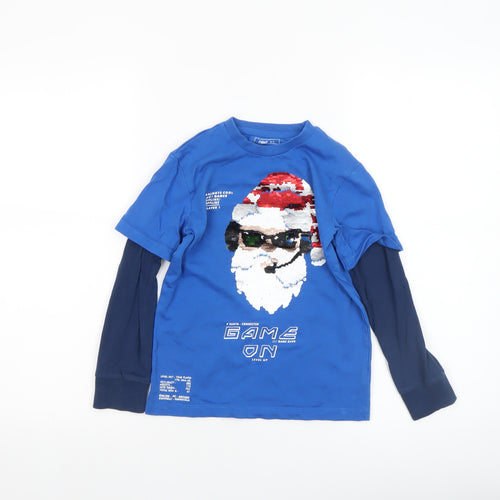 Next Boys Blue Christmas Santa Sequin Long Sleeve T-Shirt 6 Years