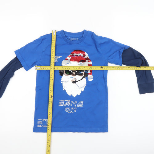 Next Boys Blue Christmas Santa Sequin Long Sleeve T-Shirt 6 Years