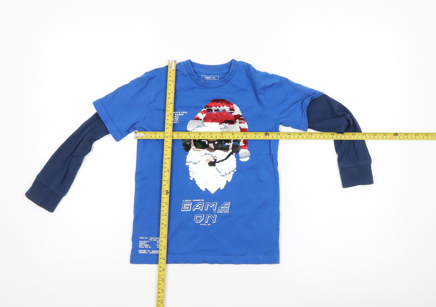 Next Boys Blue Christmas Santa Sequin Long Sleeve T-Shirt 6 Years
