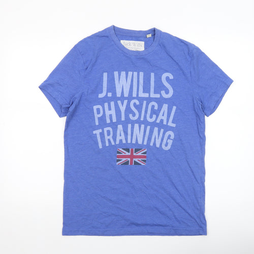 Jack Wills Men Blue Graphic Sports T-Shirt S Crew Neck Cotton Blend